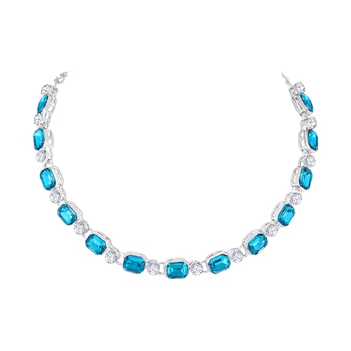 Atasi International American Diamond Style Silver Plated White and Light Blue Crystals Necklace with Earrings Jewellery Set for Women Suited for Party, Wedding, Engagement (RF6177)