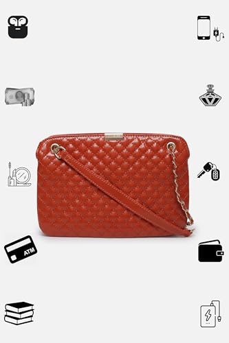 Van Heusen womens Sling Bag with textured single color chain (Rust)