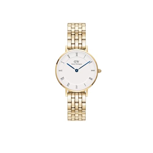 Daniel Wellington Petite Analog Watch for Women with White Round Dial & Gold Stainless Steel Bracelet Band Water Resistant Women's Wrist Watches - DW00100682K