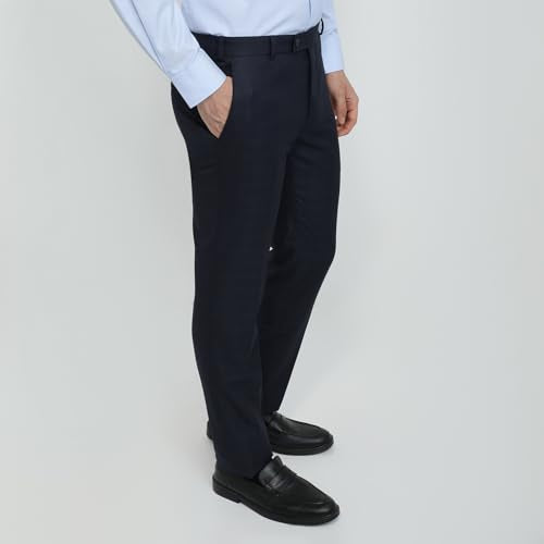 Raymond Men Slim Fit Checks Pattern Polyester Blend Flat Front Formal Trouser Blue
