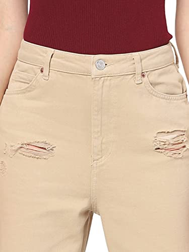 Only Women's High Rise Distressed Mom Jeans | Boyfriend Jeans for Women Brown