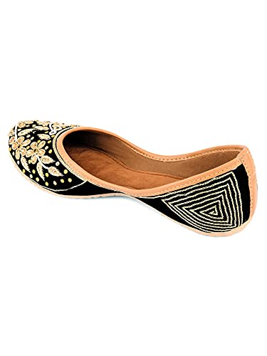 DESI COLOUR Casual Footwear for Womens/Punjabi Jutti/Mojari for Party Black Stones Flower