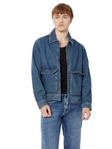 Max Men Washed Denim Jacket (Blue_XXL)