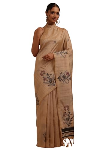 Soch Womens Beige Tussar Woven Design Saree
