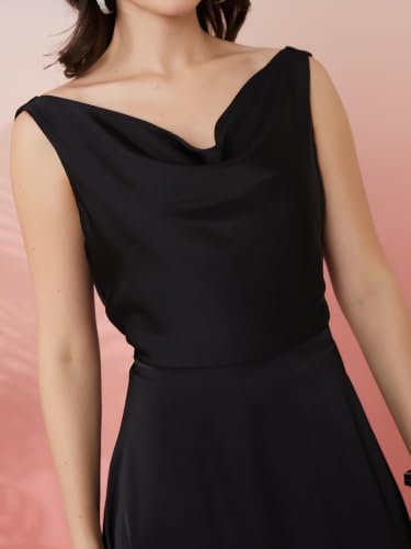 Latin Quarters Women's Black Solid Cowl Neck Sleeveless Party A-Line Dress_XXL
