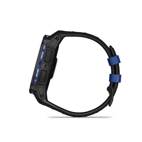 Garmin Instinct® 3 – 50 mm, AMOLED Display, Rugged Outdoor GPS Smartwatch, Built-in Flashlight, Supernova Collection Limited Edition Color, Black with Black/Bolt Blue Silicone Band