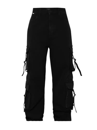 ONLY Women's Loose Fit Mid Rise Black Denim Jeans