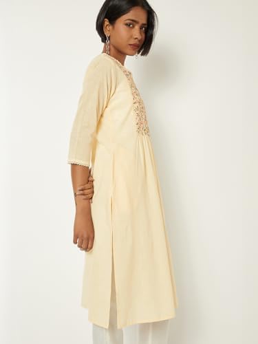 Max Women Embroidered Straight Kurta(Yellow_S)
