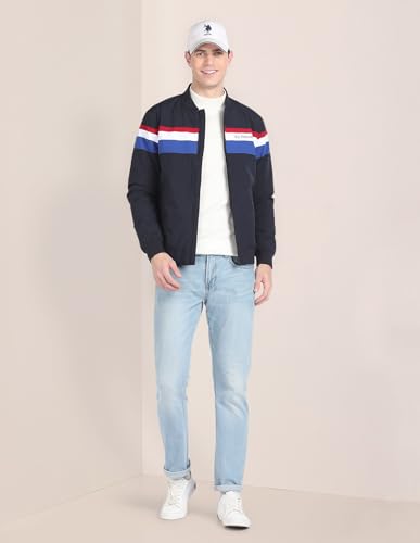Horizontal Stripe Bomber Jacket