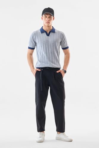 SNITCH Men's T-Shirt | Textured Knit Polo with Contrasting Collar & Cuffs | 100% Cotton Breathable Fabric Regular Fit Stylish Retro Half Sleeve for Casual Wear | Light Grey