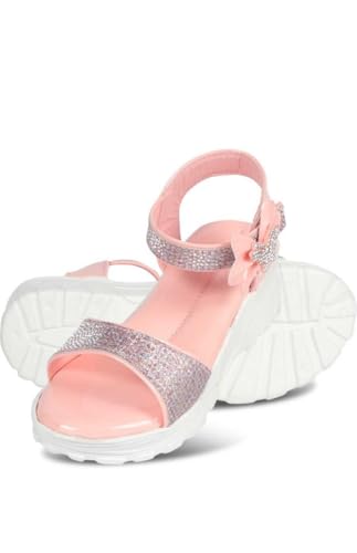 XMARTY Girls Block Heel Ankle Strap Sandals, Comfortable Sole Stylish | Stylish Block Heel Ankle Strap Sandals | Kids Girls Beautiful Comfortable Sole Sandals (Pack Of 1) (Pink, UK Footwear Size System, Toddler, Numeric, Medium, 3)