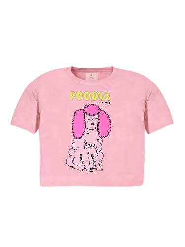 Cherry Crumble Pink Digital & Flock Printed 100% Cotton Half Sleeves Round Neck Summer Girls Tshirt.