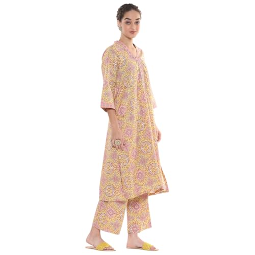 BIBA Women Cotton Printed Kurta Sets (SKDMOZ10644SS25GRN_Green, XL
