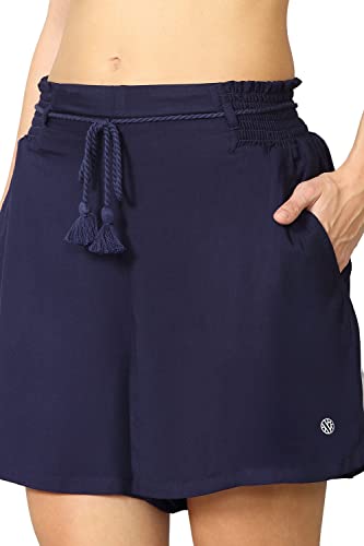 Van Heusen Women Lounge Shorts - 100% Viscose - Functional Pocket, Smocked Waistband, Soft Handfeel_55504_Blue_L