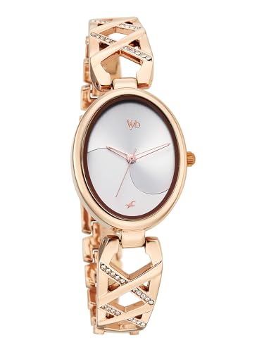 Fastrack Vyb Charmer with Quartz Analog Silver Dial Rose Gold Strap Watch for Girls - FV60126WM01W