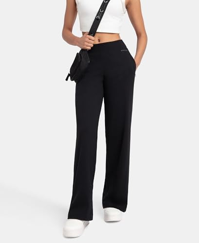 Jockey U102 Women's Super Combed Cotton Rich Relaxed Fit Wide Leg Pants with Zipper Pockets_Black_L