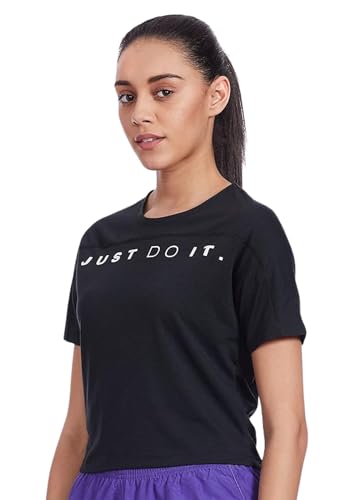 Nike Women's Plain Regular fit T-Shirt (CT6971-010_Black/White S)