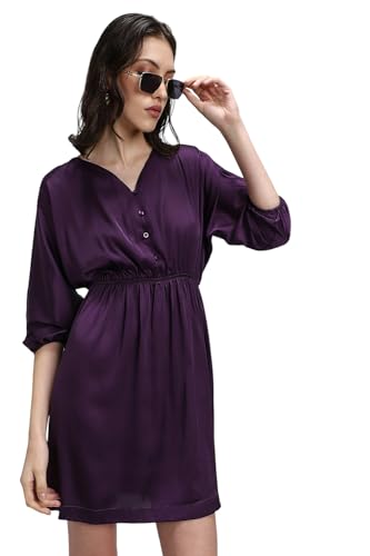 FOREVER 21 Women's Polyester Blend Fit and Flare Mini Casual Dress (FWA23PDRF0083_Purple