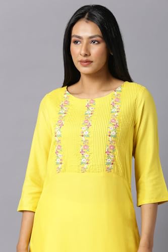 W for Woman Yellow Embroidered Kurta with Lace Trimming_24AUW11965-218195_2XL