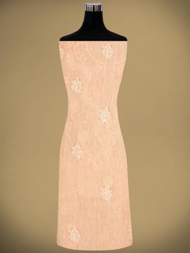 Ada Hand Embroidered Lucknowi Chikankari Unstitched Linen Dress Material Suit Piece with Dupatta for Women 01A885295 Peach