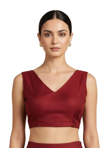 Thevasa Women's Silk Modern V-Cut Padded Blouse (32)