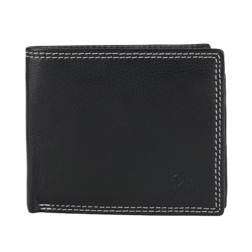 KARA Premium Men's Genuine Leather Wallet – Sleek Black with Zipper Coin Pocket, 2 Cash Compartments, 7 Card Slots & Transparent ID Slot