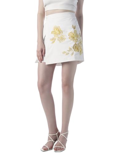 ONLY Women's Embroidered Flared Fit High-Rise White Skorts