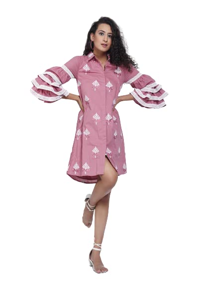 The Grooming Collection - Shirt Dress with Lace Detailed Sleeves (X-Large)