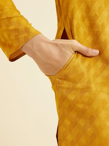 Manyavar Men's Cotton Printed Kurta Pyjama Set (Mustard,XL)