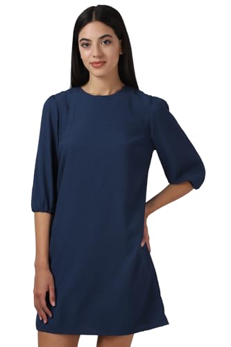 Van Heusen Women's Polyester Modern Mid-Thigh Length Dress (VWDRURGFV22239_Navy