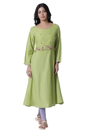 W for Woman Green Embroidered A-line Cotton Kurta and Tights Set_23FEWS18441-218446_2XL