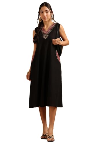 Soch Womens Black Cotton Flex Ethnic Motifs Dress with Thread Work