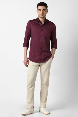 Men Maroon Slim Fit Print Full Sleeves Casual Shirt