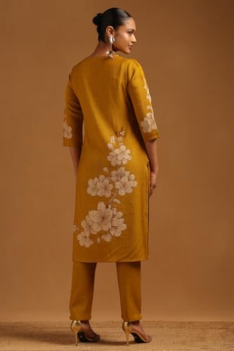 Soch Womens Mustard Desert Storm Floral Kurta Set With Cutdana