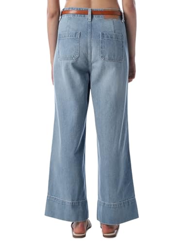 ONLY Women's Solid Wide Leg Blue Jeans with Belt