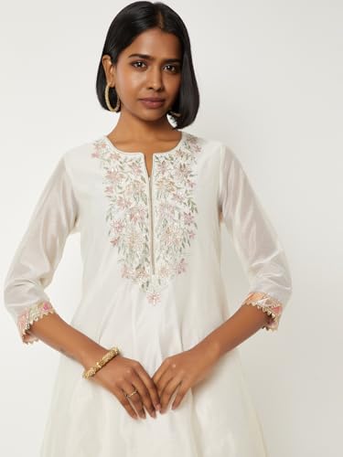 Max Women Embroidered A-line Kurta Set (White_M)