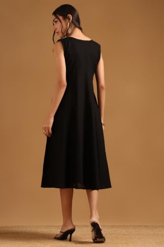 Soch Womens Black Cotton Flex Ethnic Motifs Dress with Thread Work