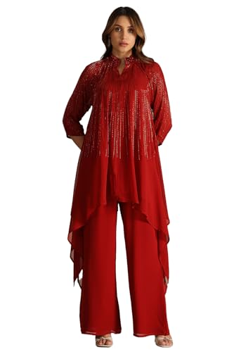 Soch Womens Red Georgette Co-Ord Set With Cutdana