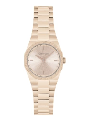 Calvin Klein Geometric Elegance Qtz Basic Slim Beige Gold Round Dial Women's Watch | Ionic Plated Beige Gold Steel Material | Bracelet Watch - 25100144