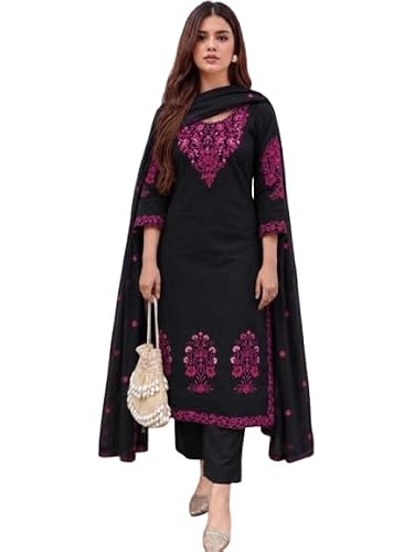 piludi Women embroidered kurta pant with dupatta Set | Ethnic Wear Three Piece kurta set for women (IN, Alpha, L, Regular, Black)