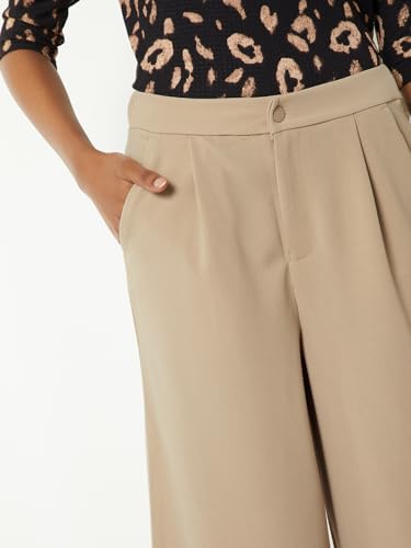 Max Women Solid Wide Leg Trousers (Beige_M)