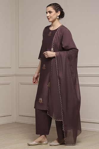 Biba Women Lavender Chanderi Relaxed Dyed Kurta Pants Set_36