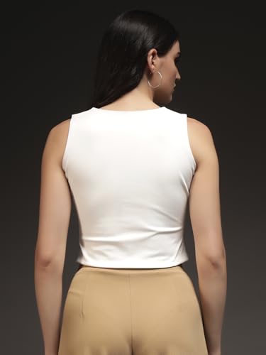 Trend Arrest.ed Women's Button Down Waistcoat Top | V-Neck Tailored Vest | Cropped Modern Blouse (Off-White,S)