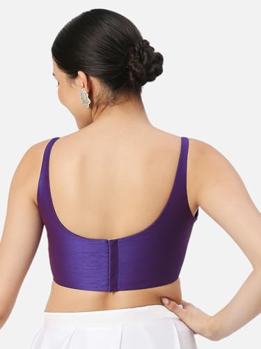 Biyu Women's Art Silk Solid Round Neck Sleeveless Readymade Saree Blouse (Purple, 34)