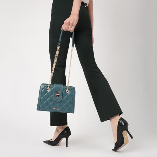 Fastrack Quilted Shoulder Bag | Faux-Leather Women's Handbag | Adjustable Strap with Flap Lock & Gold Hardware