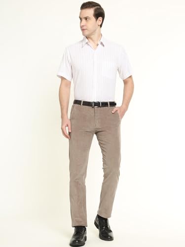 Hancock Men Cotton Solid Slim Fit Trousers Beige Size 32, Durable Fabric with a Tailored Finish, Classic Silhouette with Modern Comfort, Soft Breathable Fabric for All Day wear