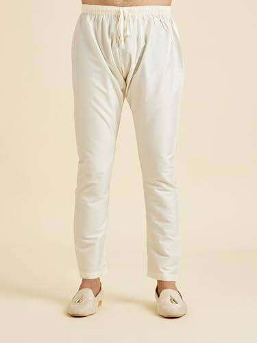 Manyavar Men's Art Silk Self-Textured Kurta Pyjama Set(Cream,XL)