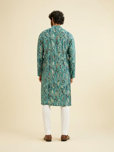 Manyavar Men's Viscose Blend Abstract Print Long Kurta (Green,M)