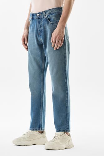 SNITCH Men Jeans | Relaxed Fit Textured Design | 100% Cotton Woven Fabric & Stone-Wash Finish for Casual & Street Wear |Blue