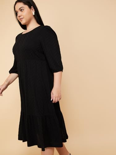 Max Women Textured Knit A-line Dress (Black_6XL)